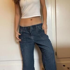 Y2k Blue denim cargo capri pants